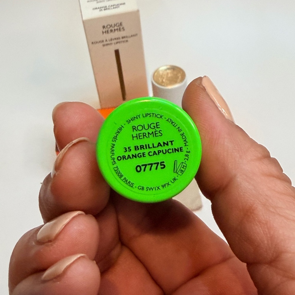 Hermes Rouge Lipstick in Orange Capucine with Green Cap